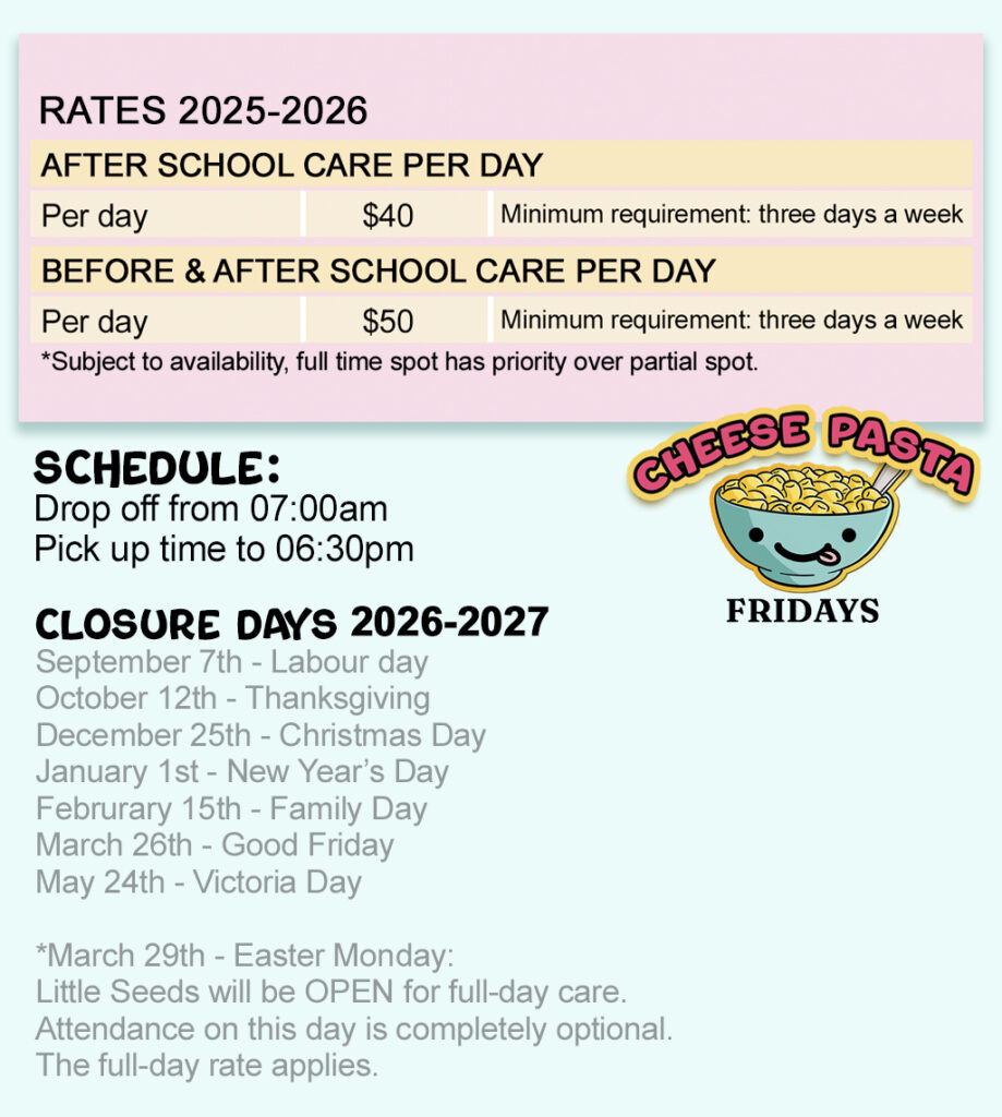 3 Days a Week fees After School Program at Little Seeds Home Daycare for Avondale Public