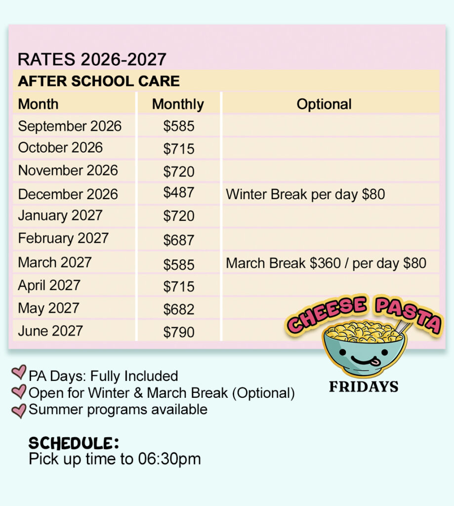 After School Program fees After School Program fees at Little Seeds Home Daycare for Avondale Public School students