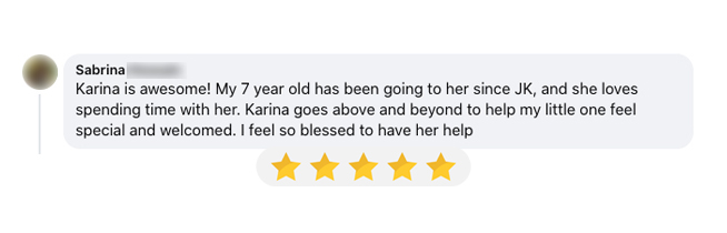 Screenshot of parent review for Little Seeds Home Daycare